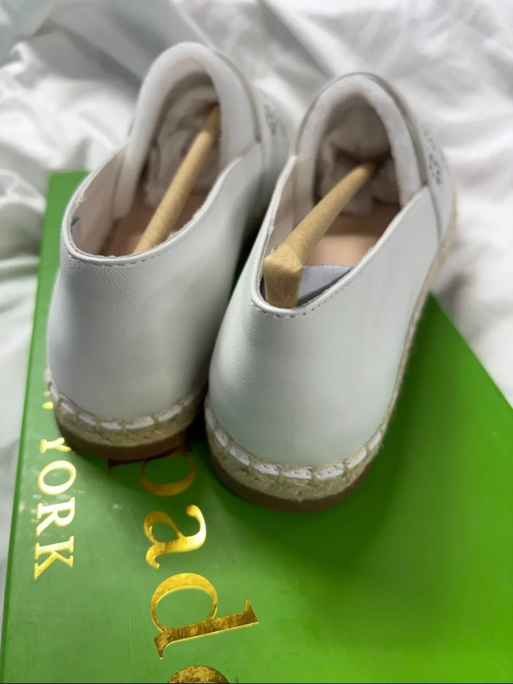 Kate Spade Garcia Cut Out Optic White  Espadrille Flats Leather shoes 8